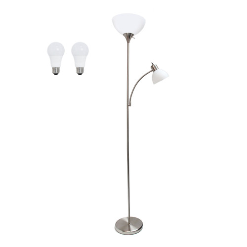 72" Nickel Metal LED Floor Lamp With White Bowl Shade