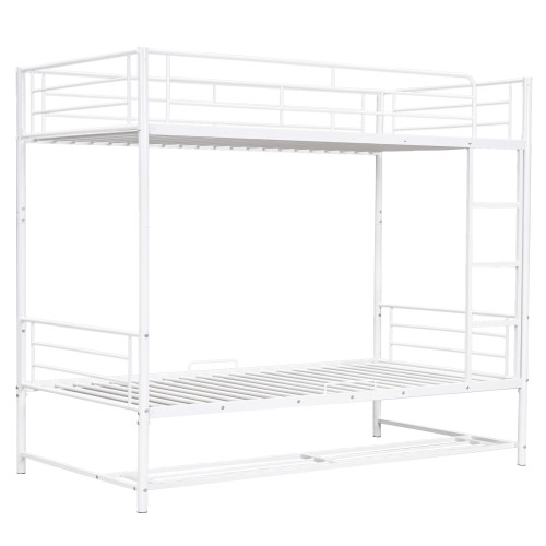 White Twin Over Twin Metal Bunk Bed With Storage
