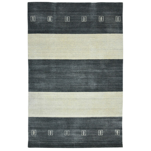 9' X 12' Charcoal And Ivory Wool Striped Hand Woven Area Rug