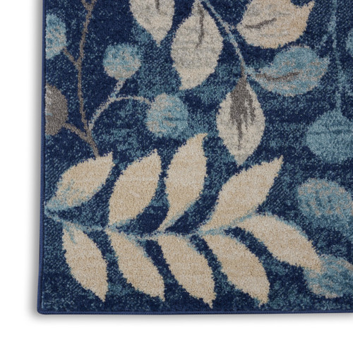 7' Navy Blue Floral Runner Rug