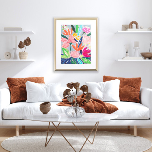 Naive Neon Bouquet I Gold Framed Wall Art