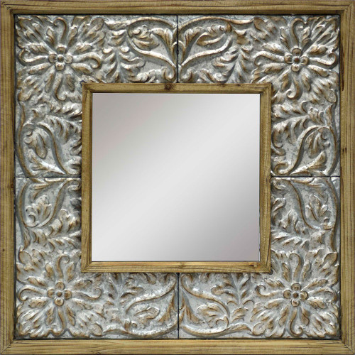 39" Light Brown Wood Square Accent Mirror
