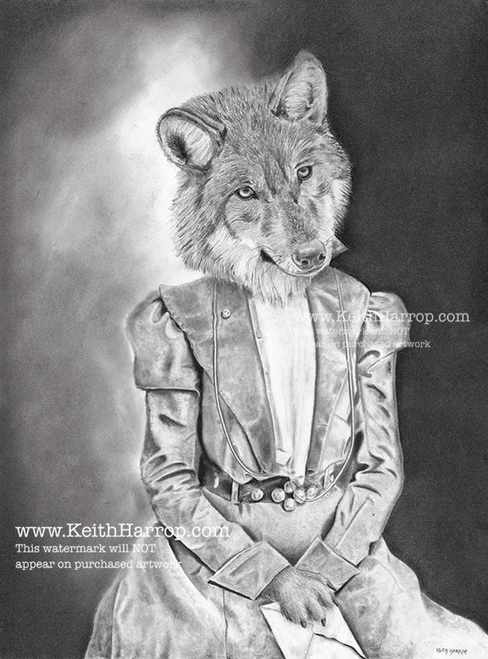 (Wolf with Letter) - Pencil drawing