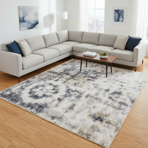 8' X 10' Ivory Floral Distressed Area Rug