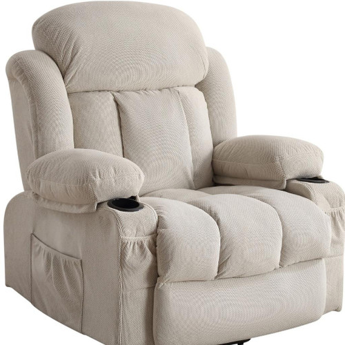 39" Beige Faux Leather Heated Massage Lift Assist Power Lift Assist Zero Gravity Recliner With USB