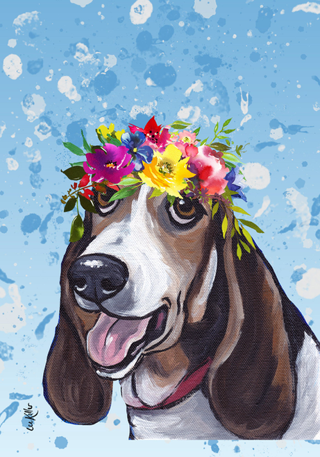 Basset Hound - Hippie Hound Studios Summer Crown  House and Garden Flags