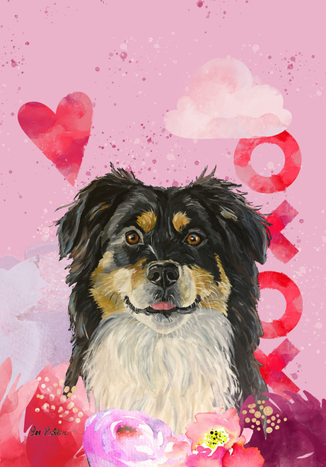 Border Collie - Hippie Hound Studios Valentines  House and Garden Flags