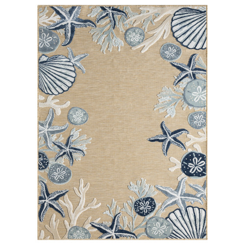 8' X 10' Beige And Blue Coral Area Rug