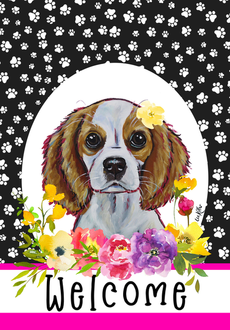 Cavalier King Charles Blenheim - Hippie Hound Studios Paw Prints  House and Garden Flags