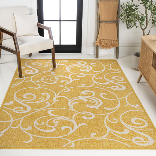 4' X 6' Yellow And Cream Floral Indoor Outdoor Area Rug
