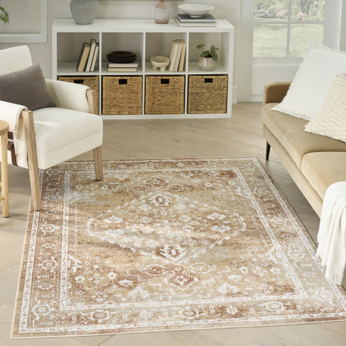 5' X 7' Rust And Ivory Floral Distressed Area Rug