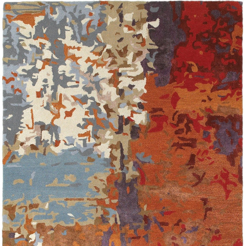 5' X 8' Orange Ivory And Teal Abstract Hand Tufted Area Rug