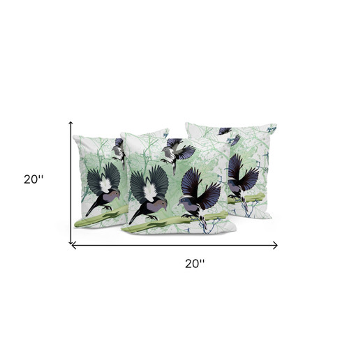Set of Three Off White Bird Abstract Indoor Outdoor Throw Pillow