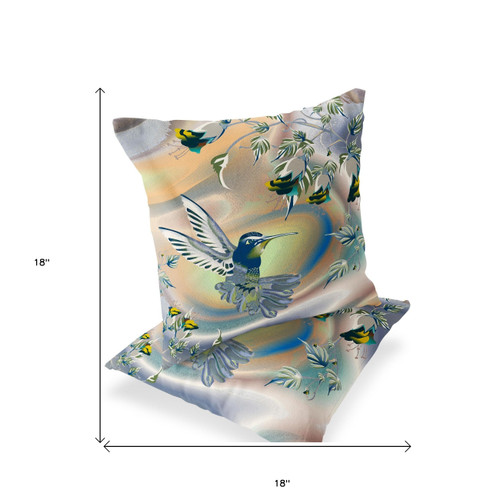 Set of Two Yellow Orange And Blue Bird Indoor Outdoor Throw Pillow