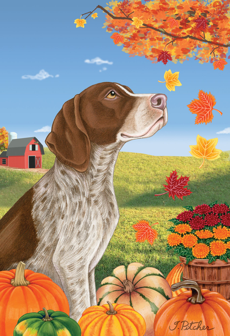 German Shorthair Pointer - Tomoyo Pitcher Autumn Leaves Outdoor Flag