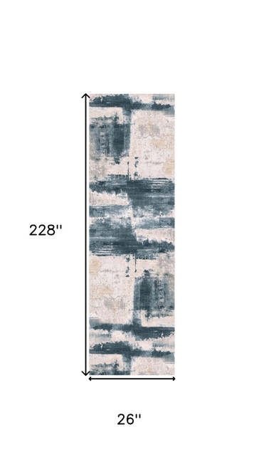 19' Runner Blue And Beige Abstract Runner Rug