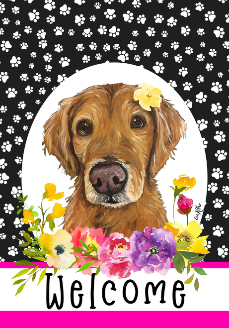 Golden Retriever Red - Hippie Hound Studios Paw Prints  House and Garden Flags