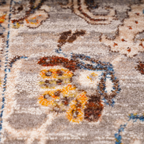 5' X 8' Gray Tan And Beige Oriental Area Rug With Fringe