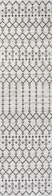 10' Cream And Black Trellis Indoor Outdoor Runner Rug
