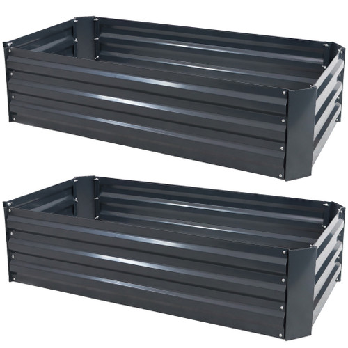 Set of Two Dark Gray Metal Rectangular Raised Garden Bed