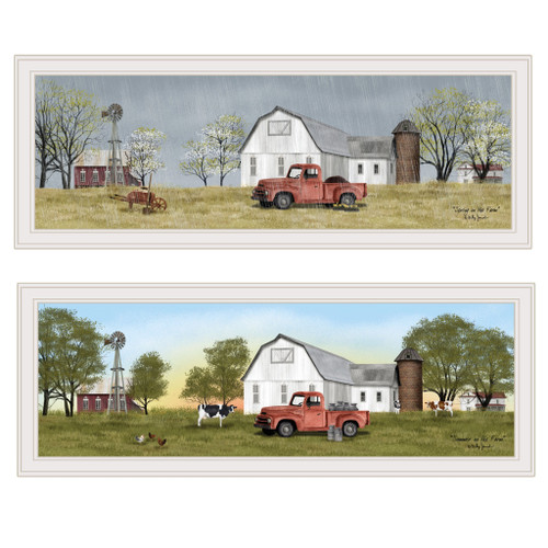 Homeroots Home Decor Set Of Two Billy Jacobs Summer Or Spring Seasonal White Frame White Framed Print Wall Art, White, Set of Two