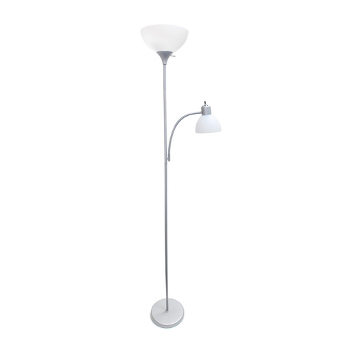 72" Silver Metal Floor Lamp With White Bowl Shade