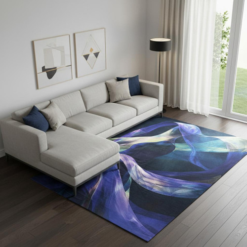 9' X 12' Blue Abstract Power Loom Non Skid Area Rug