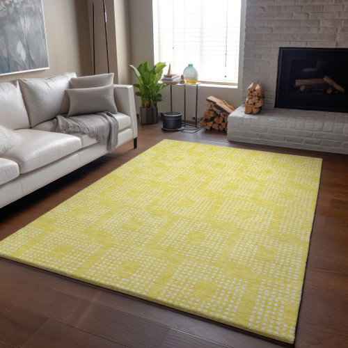 3' X 5' Yellow And Ivory Geometric Washable Area Rug With UV Protection