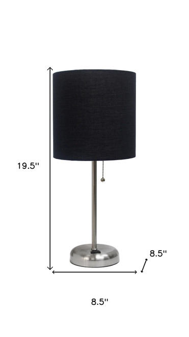 20" Silver Table Lamp With Drum Shade