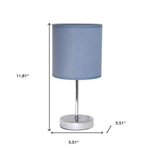 12" Silver Metal Table Lamp LED With Purple Drum Shade