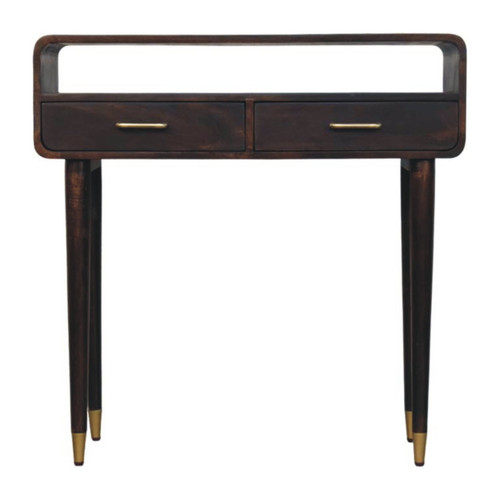 35" Brown Solid Wood Solid Console Table With Shelf And With Two Drawers