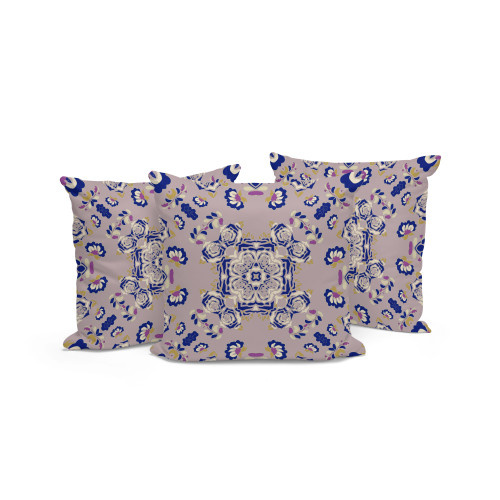 Set of Three Purple And Blue Botanical Indoor Outdoor Throw Pillow