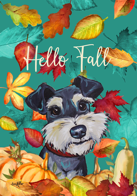 Schanuzer Uncropped - Hippie Hound Studios Fall Leaves  House and Garden Flags