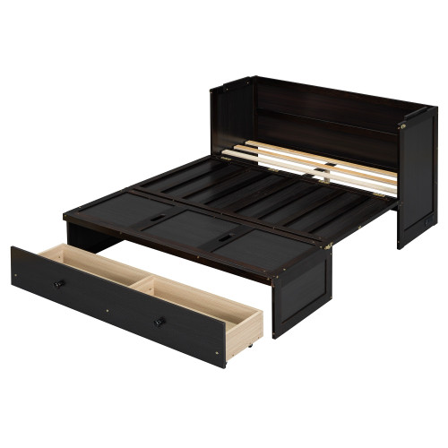 Espresso Wood Full Murphy Bed With USB And Drawers