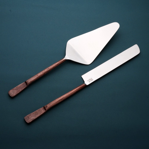 Hammered Copper Stainless Steel Two Piece Hand Forged Cake Server