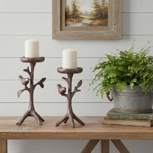 10" Brown Distressed Abstract Metal Tabletop Pillar Candle Holder