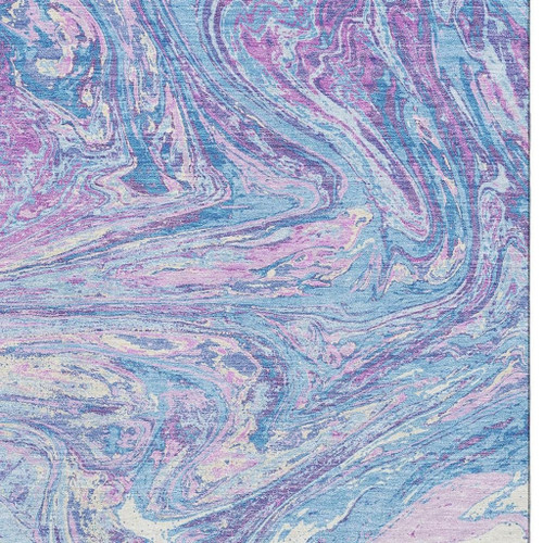 9' X 12' Sky Blue Lavender And Ivory Abstract Washable Area Rug With UV Protection