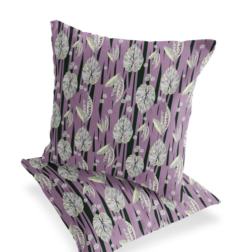 Set of Two Pink And White Botanical Indoor Outdoor Throw Pillow