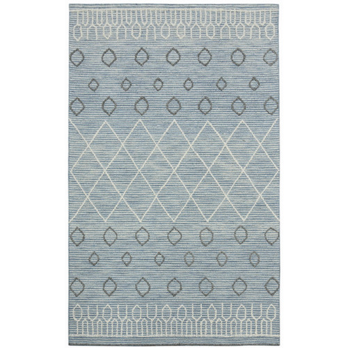 5' X 8' Blue Gray And Ivory Wool Geometric Hand Hooked Area Rug