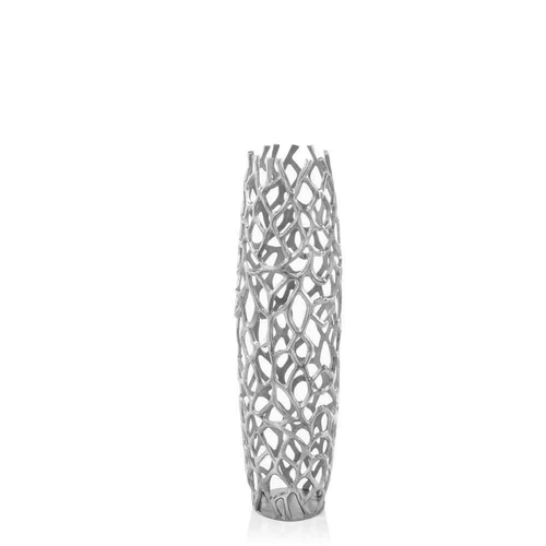 32" Aluminum Silver Twigs Cylinder Floor Vase