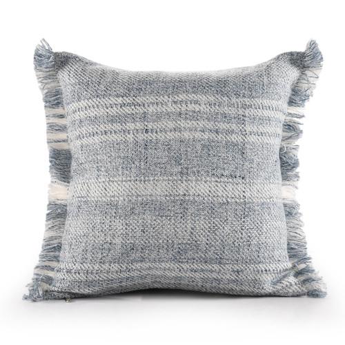 20" Gray And Ivory Striped Throw Pillow with Fringe