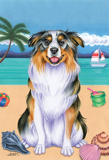 Australian Shepherd  Blue Merle - Tomoyo Pitcher Summer Beach Outdoor Flag