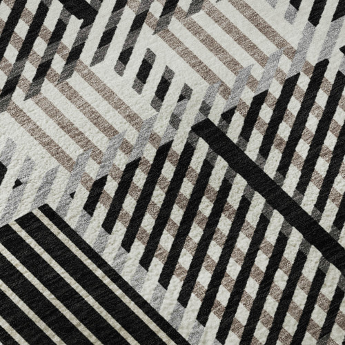 10' X 14' Black Ivory And Taupe Plaid Washable Area Rug With UV Protection