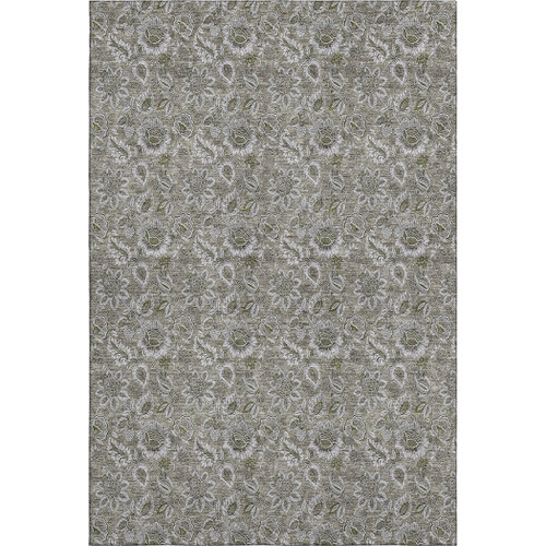 3' X 5' Taupe And Beige Floral Washable Area Rug With UV Protection