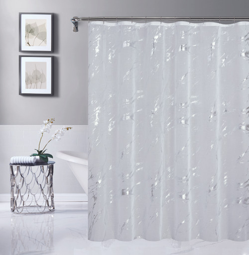 72" White And Silver Abstract Shower Curtain