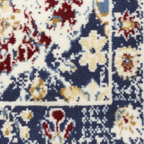 12' Ivory Red and Blue Ogee Distressed Runner Rug