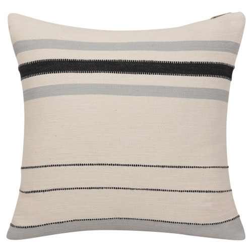 20" Ivory And Gray Striped Cotton Throw Pillow Cover