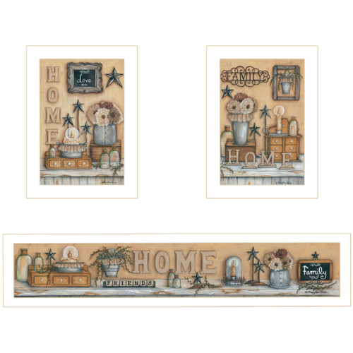Homeroots Home Decor Set Of Three Where Family And Friends Gather 2 White Framed Print Wall Art, White, 16x38 Inches