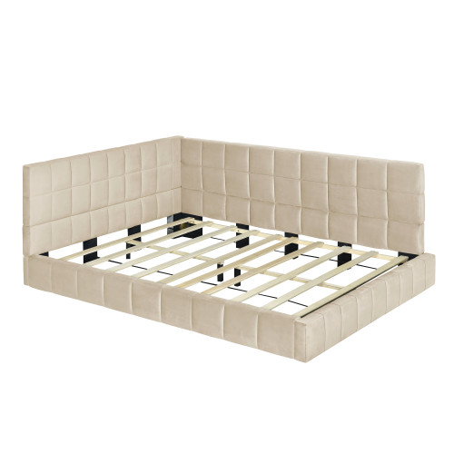 Beige Tufted Linen Upholstered Full Day Bed