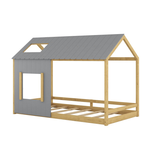 Gray Wood Twin House Bed